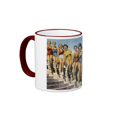 Bathing Beauty Peaches, Spring Lake Vintage Coffee Mugs by markomundo