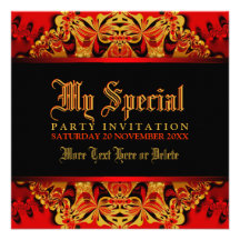 Batik Jungle Red+Black Party Invitation