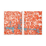Batik Tributary Diptych in Orange and Aqua Gallery Wrapped Canvas