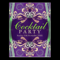 Batik Twist Green Purple Cocktail party Invitation postcards