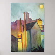Bâtiment de scène de nuit de fenêtre arrière affiche