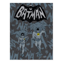 Batman And Robin With Logo Distressed Graphic Postcard