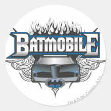 Batman Car and Flames Round Stickers