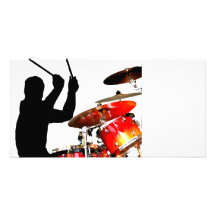 Bâtons de batteur dans fûts d'ombre d'air de vrais cartes de vœux avec photo