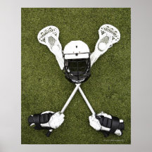 Bâtons de lacrosse, gants, boules et casque de spo affiches