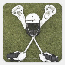 Bâtons de lacrosse, gants, boules et casque de spo sticker carré