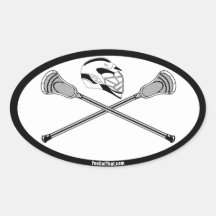 Bâtons et casque blancs/noirs de lacrosse autocollant ovale
