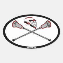 Bâtons et casque rouges de lacrosse autocollants ovales