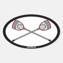 Bâtons rouges de gardien de but de lacrosse sticker ovale