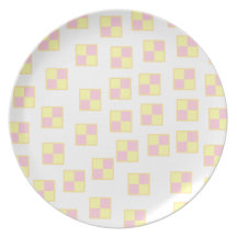 Battenburg Cake Pattern. Pink and Yellow. Plates