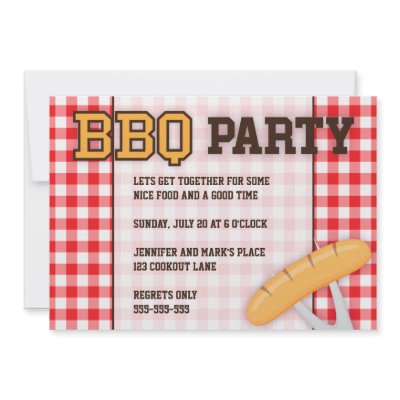 BBQ barbecue party invitation with sausage by TheStationeryShop
