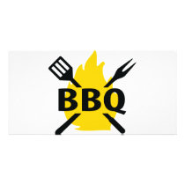 BBQ cutlery with flames icon Custom Photo Card