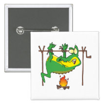 BBQ dinner funny alligator gator cartoon Buttons