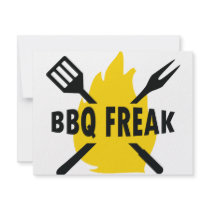 BBQ-Freak with cutlery and flame icon Invitation