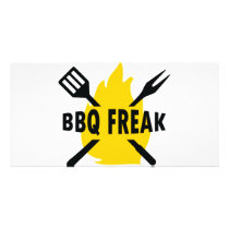 BBQ-Freak with cutlery and flame icon Customized Photo Card