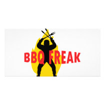 BBQ-Freak with cutlery and flame Photo Card