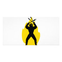 BBQ freak with cutlery icon Photo Greeting Card