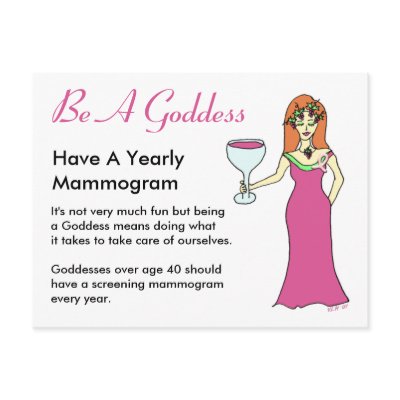 Be A Goddess, Have A Mammogram Wine Goddess BCA Post Card by Victoreeah