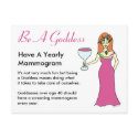 Be A Goddess, Have A Mammogram Wine Goddess BCA postcards