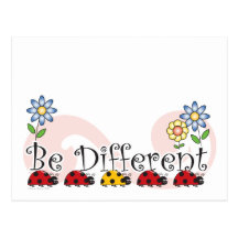 Be Different Ladybugs with Flowers Postcard