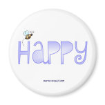 Be Happy - A Positive Word - Round (Blue) Fridge Magnet