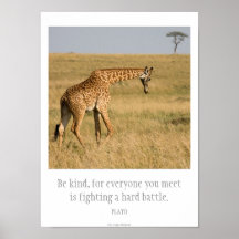 Be Kind Plato Quote and Giraffe Poster