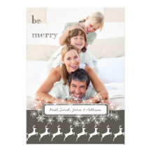 Be Merry Grey  Your Family Photo Holiday Reindeers Invitations