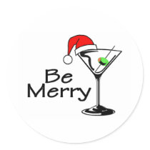 Be Merry Martini Round Sticker