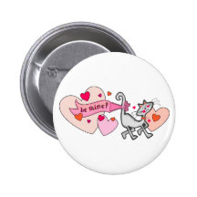 Be Mine Valentine Kitty Cat Button