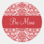 Be Mine Valentine's Day Damask Envelope Seal Round Sticker