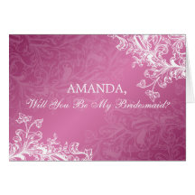 Be My Bridesmaid Vintage Swirls  Pink Card