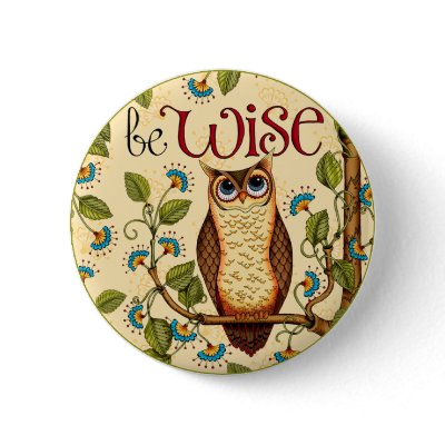 Be Wise Owl- Round Button Pin by KarlaDornacher