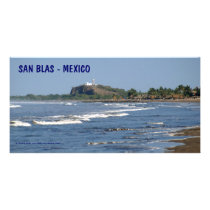 Beach and Lighthouse San Blas Mexico Customized Photo Card