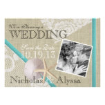Beach and Vintage Lace Romantic Save the Date Invite