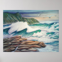 Beach at sunset posters