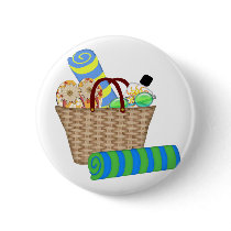 Beach Bag, Towels and Flip Flops Pinback Button