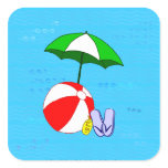 Beach Ball Pool Umbrella Blue Waves Stickers