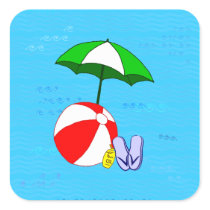 Beach Ball Pool Umbrella Blue Waves Stickers