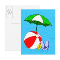 Beach Ball Pool Umbrella Template Postcard