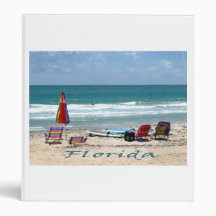 beach chairs surfboards umbrellas sand ocean 3 ring binders