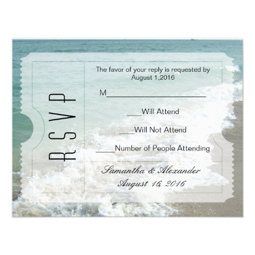 Beach Destination Wedding Ticket Invitation RSVP