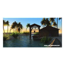 Beach Fishing Hut Sunset Photo Card