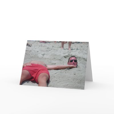 Beach Head Funny Vacation Greeting Card (Blank) by jesterbryanc