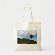 Beach House on Hill with sky and palm tree Tote Bag