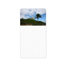 Beach House on Hill with sky and palm tree Personalized Address Labels