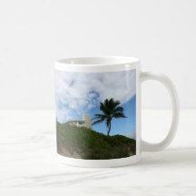 Beach House on Hill with sky and palm tree Coffee Mugs