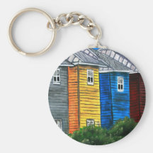 beach houses drawing illustration art gifts key chains