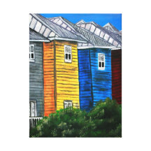 beach houses red yellow blue acrylic painting canvas prints