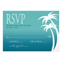 Beach Palms Tropical Wedding RSVP | teal Custom Announcement