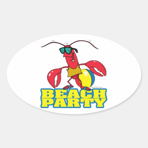 beach party cute lobster cartoon character oval sticker